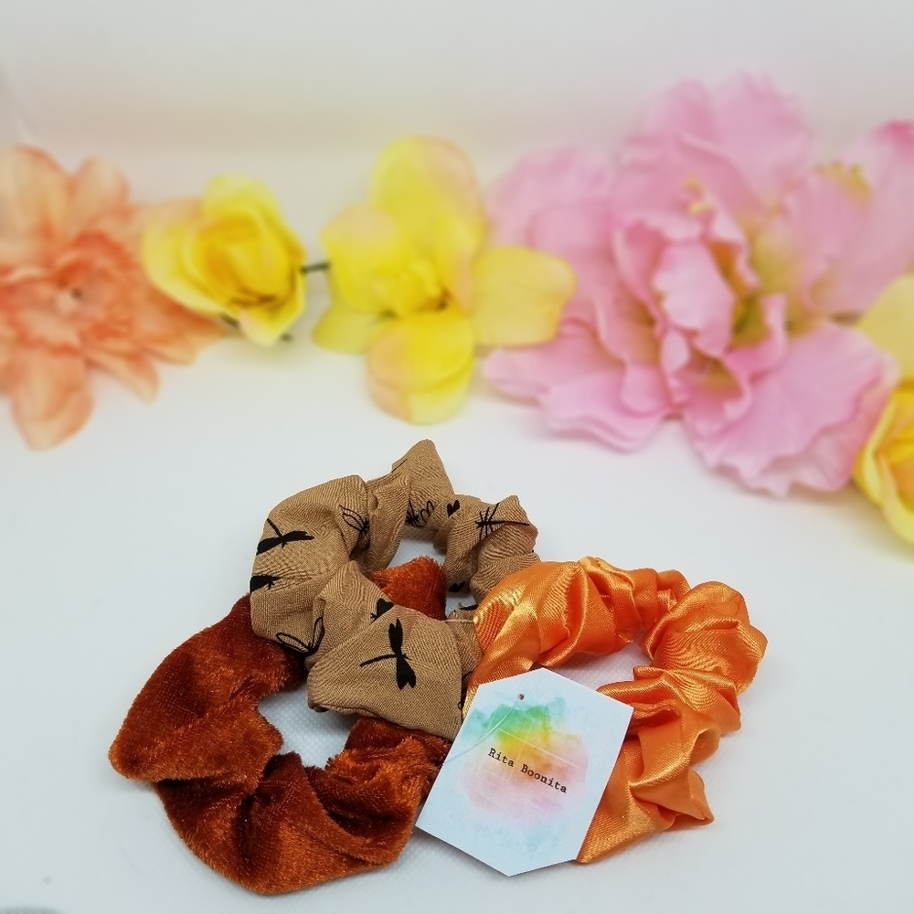 NEW scrunchies- burnt orange dragonfly